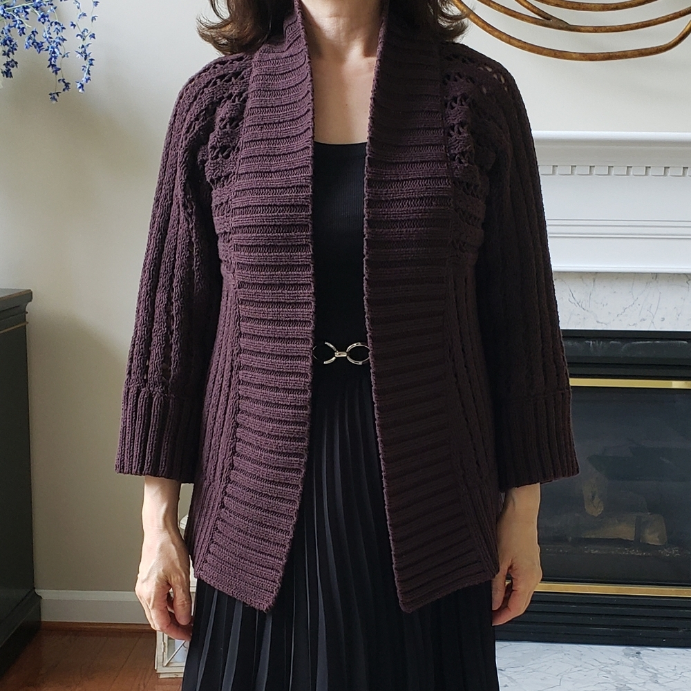 LOFT Open Knit Cardigan in Brown - Sz XS